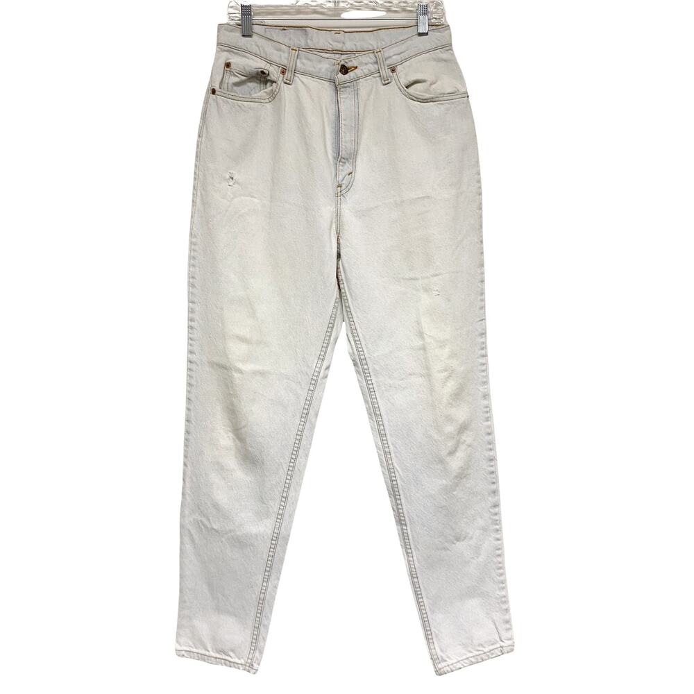 Vintage Levis 521 Womens Size 14 L Tapered Fit Worn White Light Blue Jeans